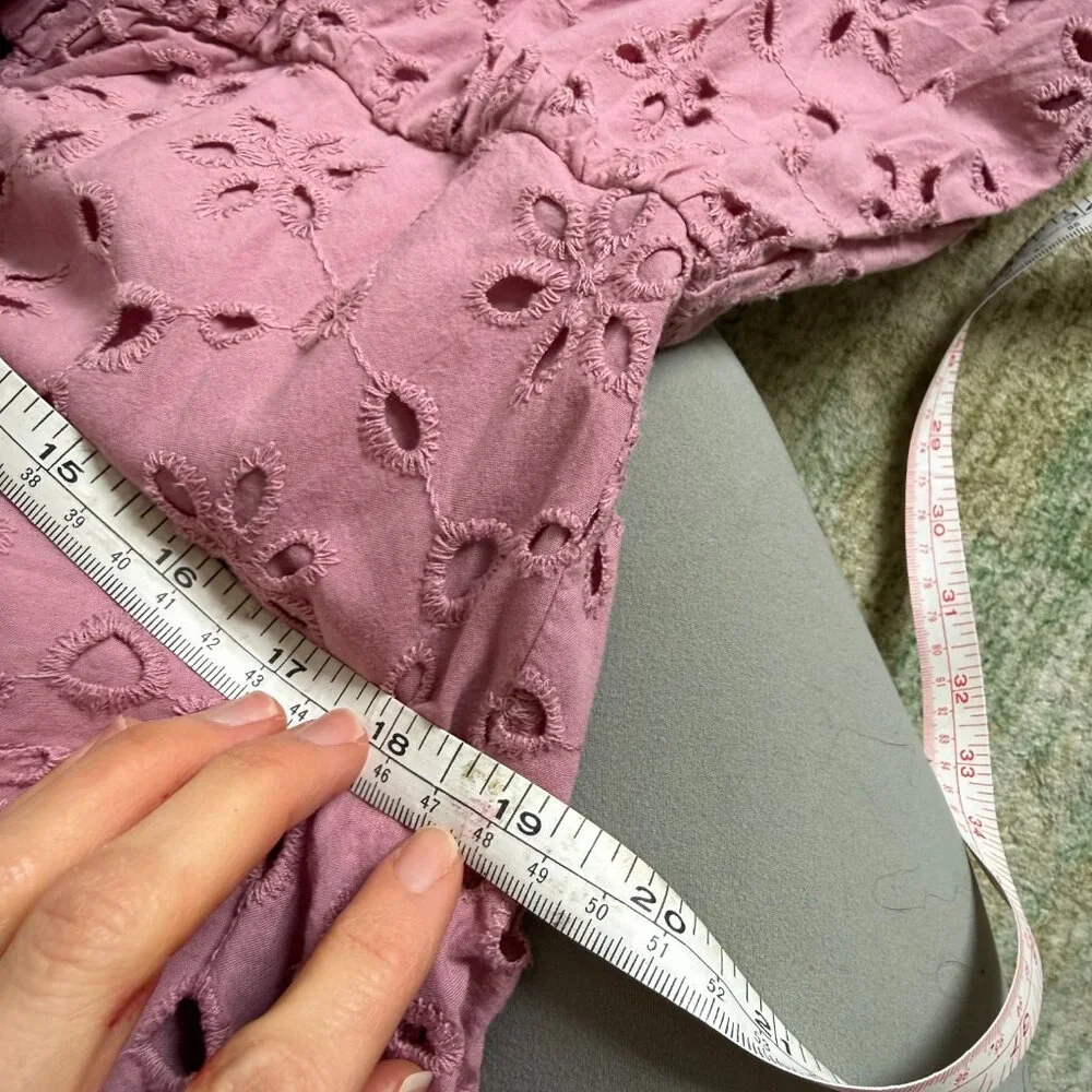 Eloquii Eyelet Detail Tie Front Puff Sleeve Maxi Dress Pink Mauve Size 18 - Picture 8 of 11